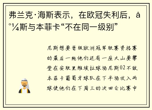 弗兰克·海斯表示，在欧冠失利后，尼斯与本菲卡“不在同一级别”